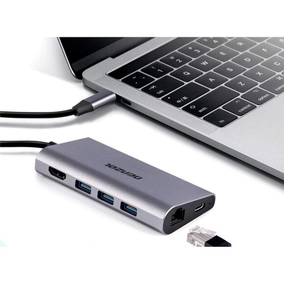 USB-C Hub Type C Adapter 8-In-1 Dock to HDMI 3 USB 3.0 Ports TF SD Card Readers - Picture 3 of 9